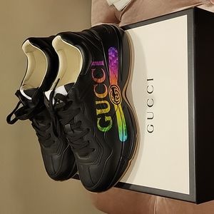 Gucci Rhython Black Logo Sneakers/ fits mens-8.5/ Women-10 (Gucci Size 7.5)